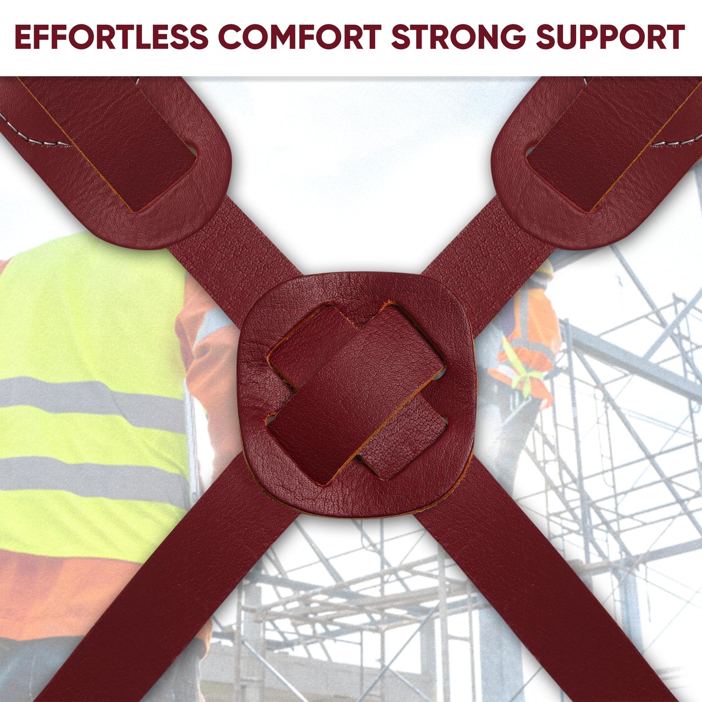 FUERI Maroon Full Grain Leather Tool Belt Suspender for Men | Heavy Duty Tools Suspenders with Foam Padding on Shoulder | Adjustable Suspender With 4 Loops for Carpenters and Electricians