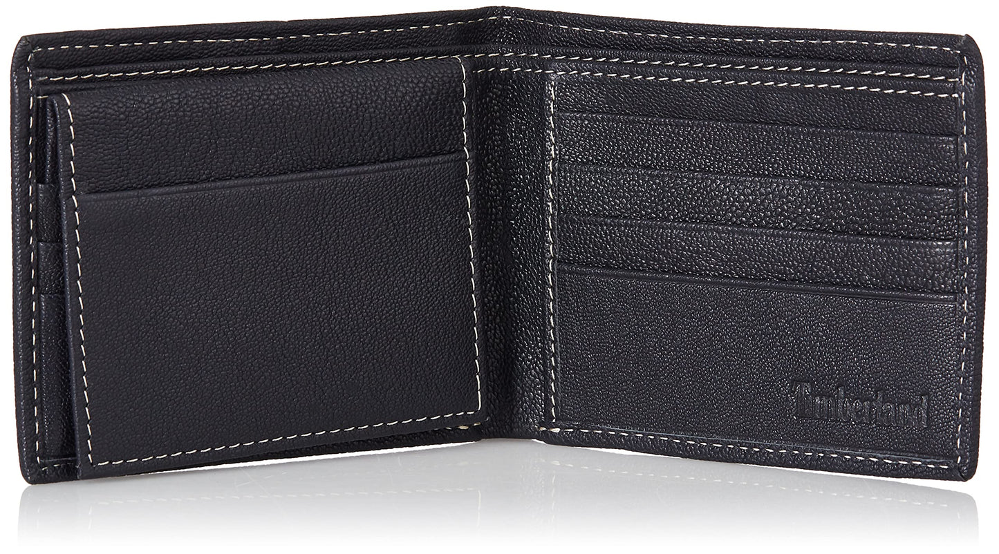 Timberland Men's RFID Blocking Wallet – Genuine Leather Passcase with Removable ID Holder, 6 Card Slots, 2 Billfold Pockets, Slim Design, Navy Blue, One Size