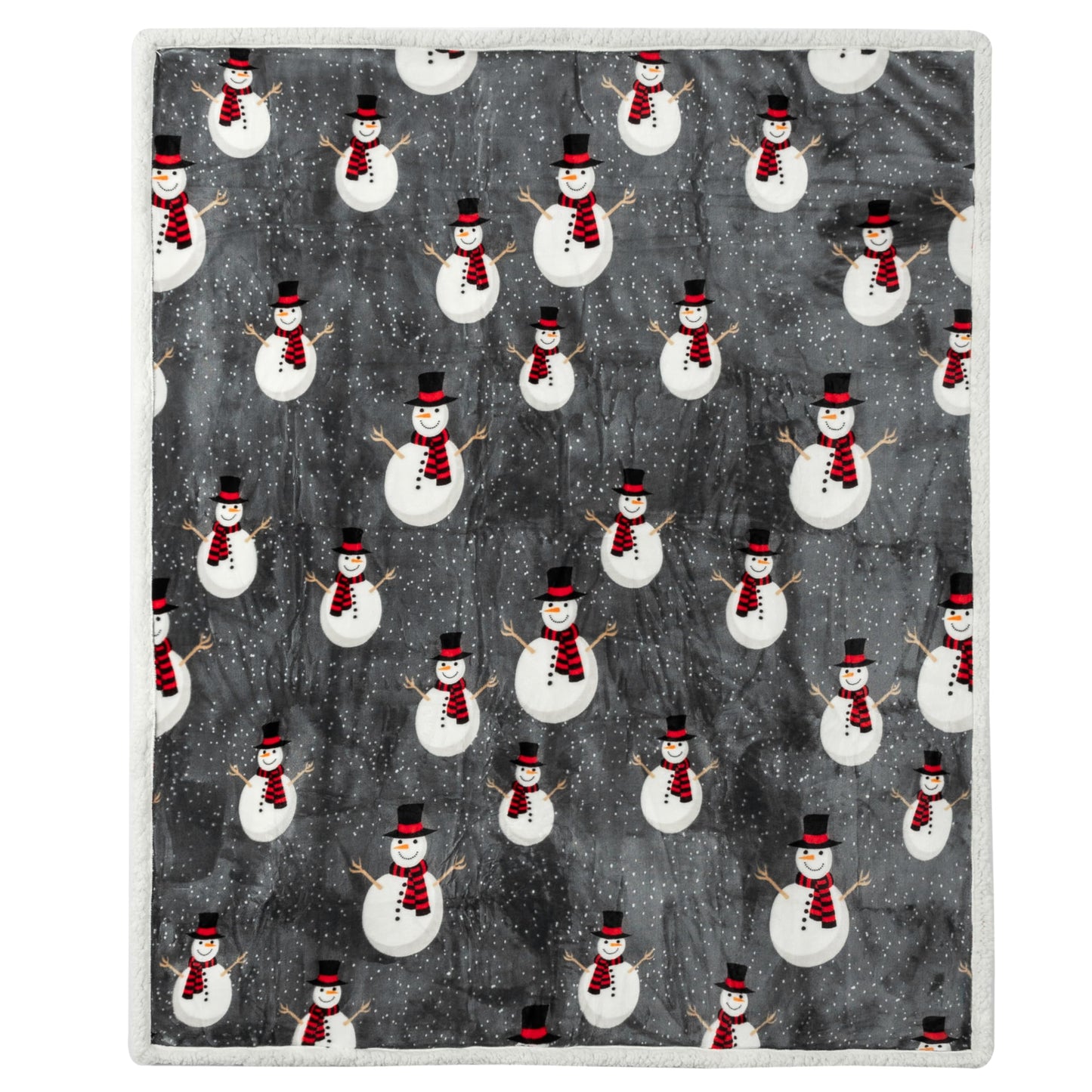 PAVILIA Premium Christmas Sherpa Throw Blanket, 50x60, Grey Snowman Cozy Fleece Holiday Blanket, Reversible Plush Winter Throw for Couch & Bed, Ultra Soft Warm