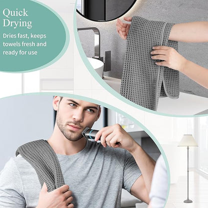 Microfiber Waffle Hand Towels, 4 Pieces, Fast Drying, Lint Free 430 GSM