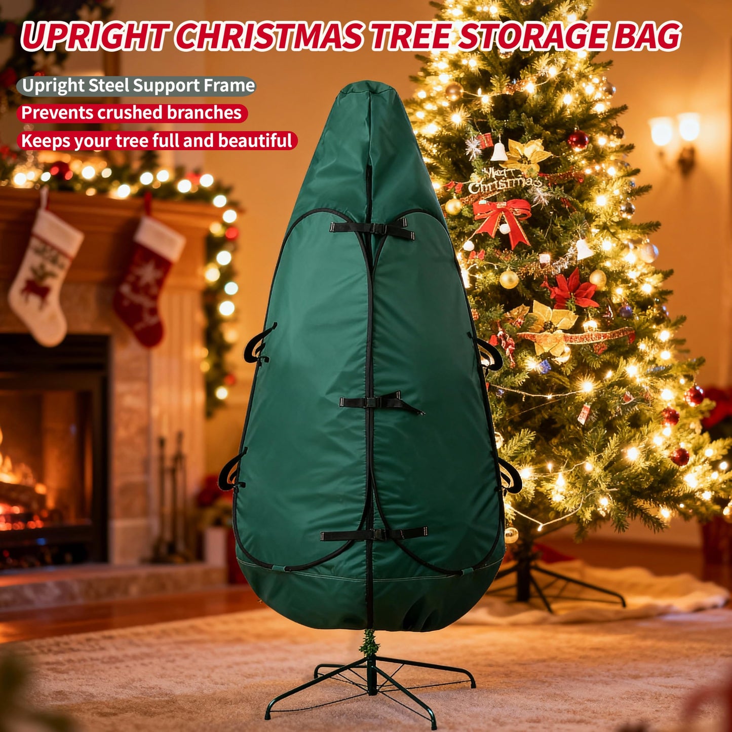 BakCover Upright Christmas Tree Storage Bag 7.5 Ft, Christmas Tree Cover Fit for 6 Ft to 7.5 Ft, Christmas Tree Covers for Upright Storage, Christmas Tree Bag
