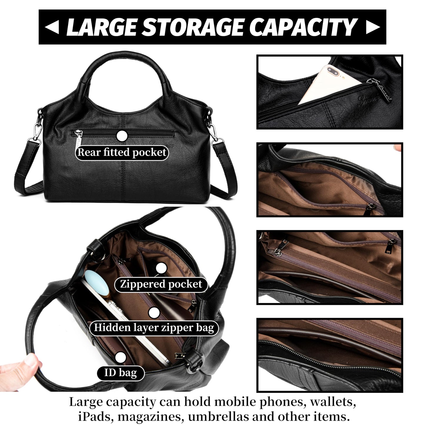 FSD. WG Leather Shoulder Bags Purses and Handbags for Women Top Handle Tote Satchel Ladies Hobo Bags