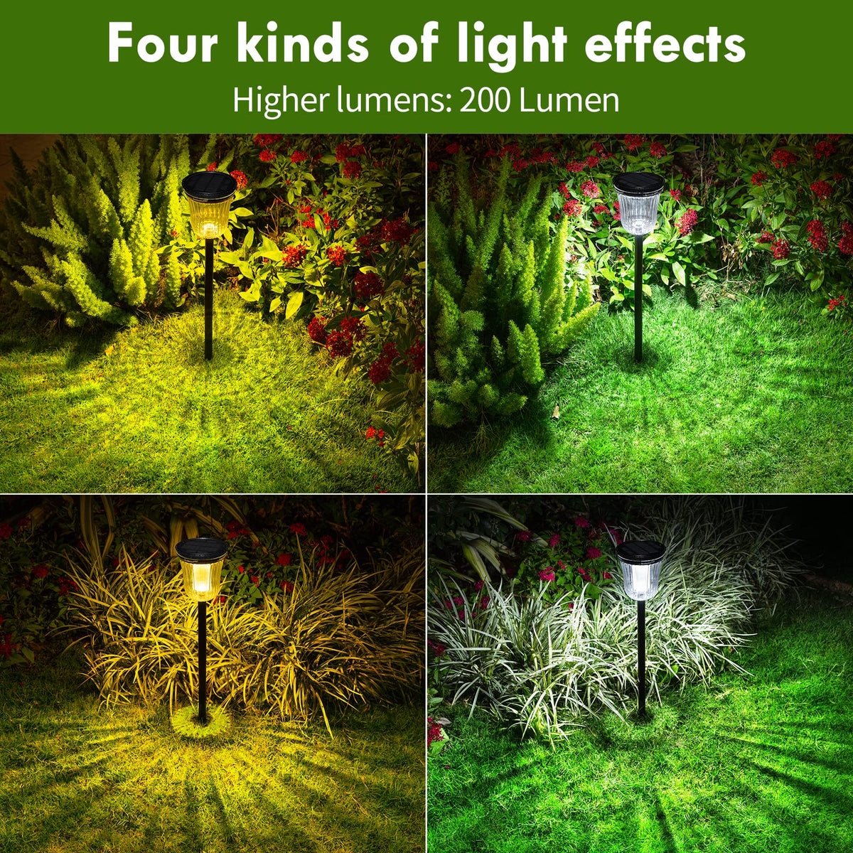 WTGEGF Solar Pathway Lights Outdoor Waterproof, 4 Pack 200 Lumens Super Bright Solar Garden Lights with 2 Lighting Modes, Auto On/Off Outdoor Solar Lights for Yard, Walkway, Lawn, Driveway, Path