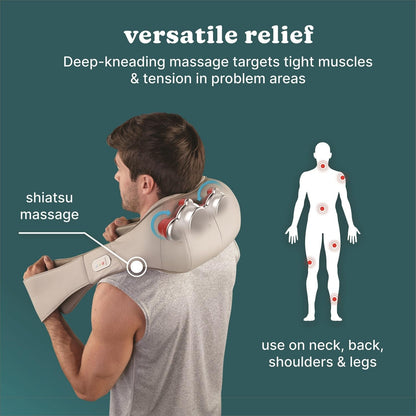 HoMedics Shiatsu Deluxe Neck & Shoulder Massager with Heat | Shiatsu Massager, 3 Speeds, Changes Direction | Muscle Kneading for Neck, Shoulders, Back, & Legs, Portable, Convenient Straps | Thera-P