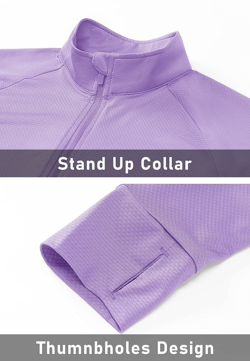 MAGCOMSEN Women's Hiking Jacket Lightweight Long Sleeve UPF 50+ Sun Protection Shirt Breathable SPF Shirts with Thumb Holes Light Purple S
