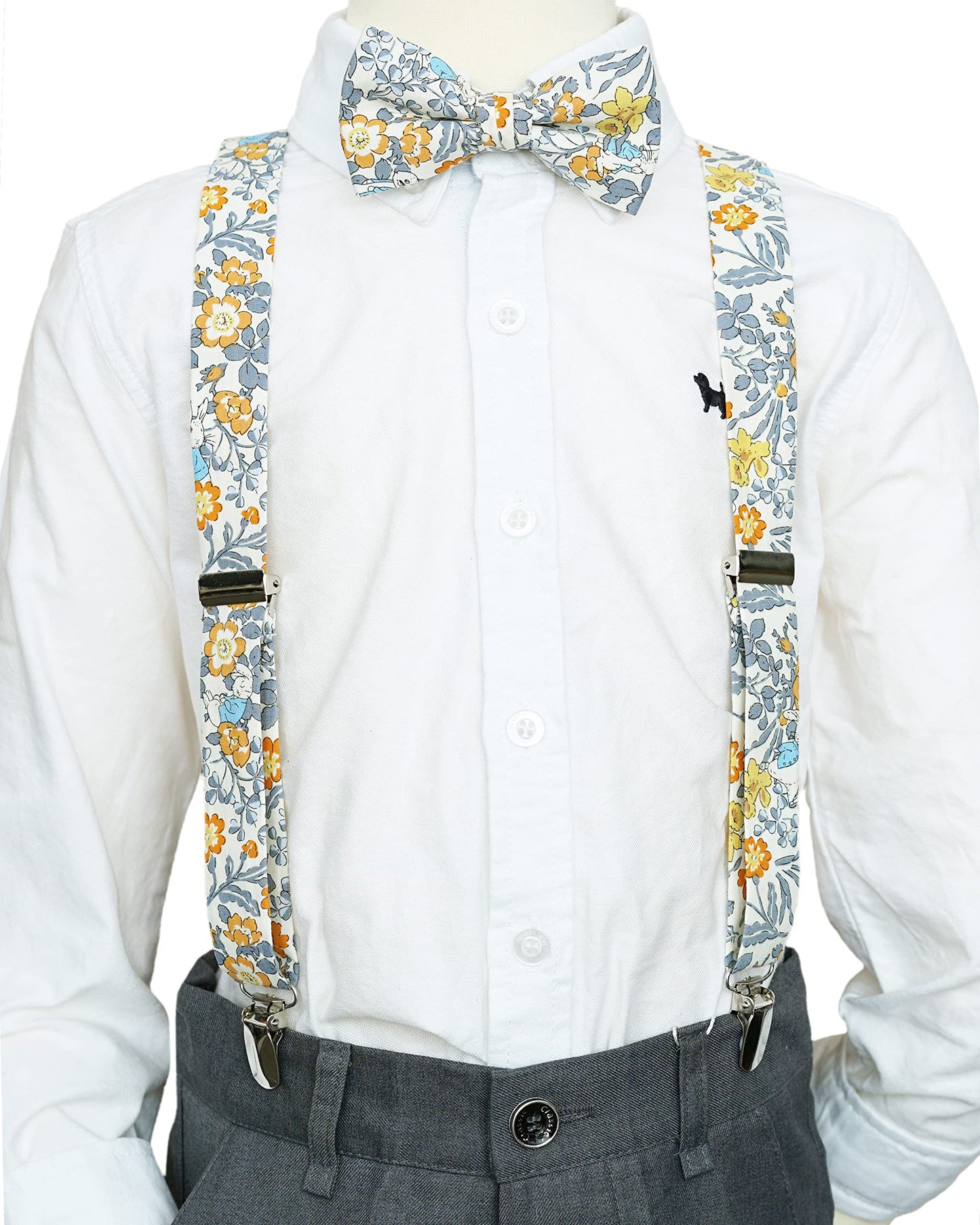 ZENXUS Floral Cotton Suspenders and Pre-tied Bow Tie Set for Babies and Toddlers