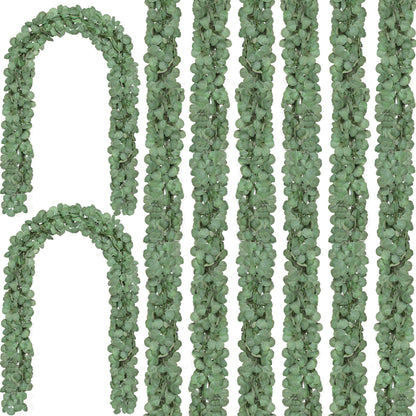CQURE 14Pcs Eucalyptus Garland,Artificial Eucalyptus Leaves Table Greenery Garland Wreath Vines for Wedding Party Table Fireplace Bedroom Wall Room Decor