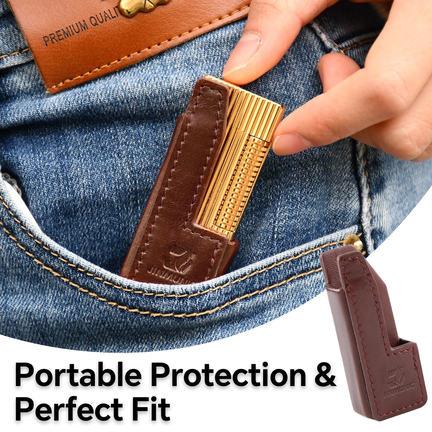 JINMUNIC Brown Leather Lighter Case Cover Holder Sleeve Pouche for Dunhill Rollagas, Father Day for Dad Husband, Lighter Accessory