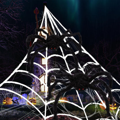 ArtCreativity Giant Spider Halloween Decorations, Includes Two 24" Spiders and a 16.4' Spider Web, Outdoor Spider Web Decoration with 2 Giant Spiders, Outdoor Halloween Decorations for Haunted House