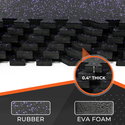 SUPERJARE 0.4'' Thick 36 Pcs 144 Sq Ft Rubber Top Exercise Equipment Mats, High Density EVA Foam Mats with Rubber Top, Interlocking Gym Flooring for Home Gym, Protective Workout Mat, Black/Grey