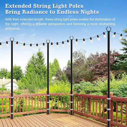SINLEY 4 Pack String Light Poles,10 Ft Metal Poles with Fork for Outdoor String Lights,Outdoor Light Poles with Fork,Poles/Post/Stand for Outside,Patio,Deck,Backyard,Garden Wedding,Party (4 Pack)