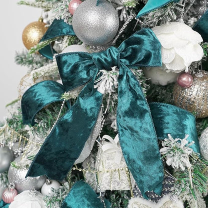 MEEDEE Teal Velvet Ribbon - 2.5 Inch Wired Velvet Crushed Teal Blue Christmas Ribbon, 10 Yards for Tree Decoration, Wreath Supplies, Crafts Bow Making