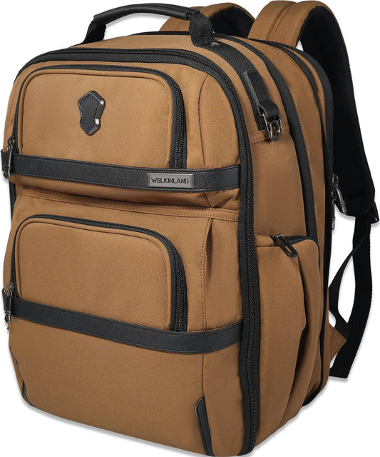 WELKINLAND 20-Pockets Travel Backpack, Carry-On luggage backpacks, 16-Inch laptop backpack for men, Expandable backpack with trolley sleeve, Travel backpack with shoe compartment