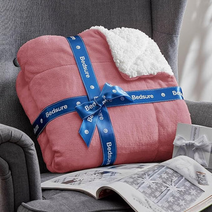 Bedsure GentleSoft Sherpa Fleece Blankets King Size for Bed - Thick and Warm Throw for Women, Soft Fuzzy Plush King Blanket for Winter, Dusty Rose, 108x90 Inches