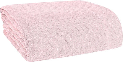 BELIZZI Home 100% Cotton Bed Blanket, Breathable Thermal Blanket Twin Size, Soft Chevron Thermal Blanket 60"x90", Cotton Bed Blanket, Perfect for Layering Any Bed for All Season, Pink