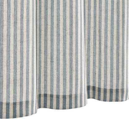 jinchan Tab Top Linen Kitchen Curtains 24 Inches Striped Tier Curtains Farmhouse Modern Cafe Style Small Window Treatments Airy Light Filtering Rod Pocket for Living Room Bathroom 2 Panels Blue