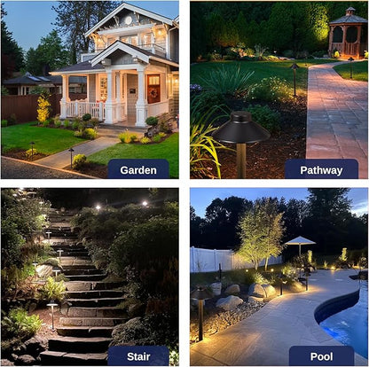 Gardenreet Low Voltage Landscape Lighting Brass, 12v Pathway Lights Waterproof, Hard Wired Path Light Outdoor, Mushroom Black for Exterior Patio House with 3W 270LM 3000K Soft White G4 Bulb (6 Pack)