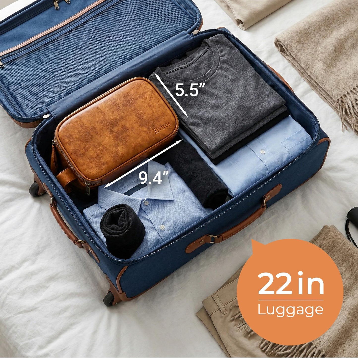 Elviros Travel Toiletry Bag for Men, Shaving Dopp Kit Water-resistant Bathroom Small Toiletries Organizer PU Leather Cosmetic Bags