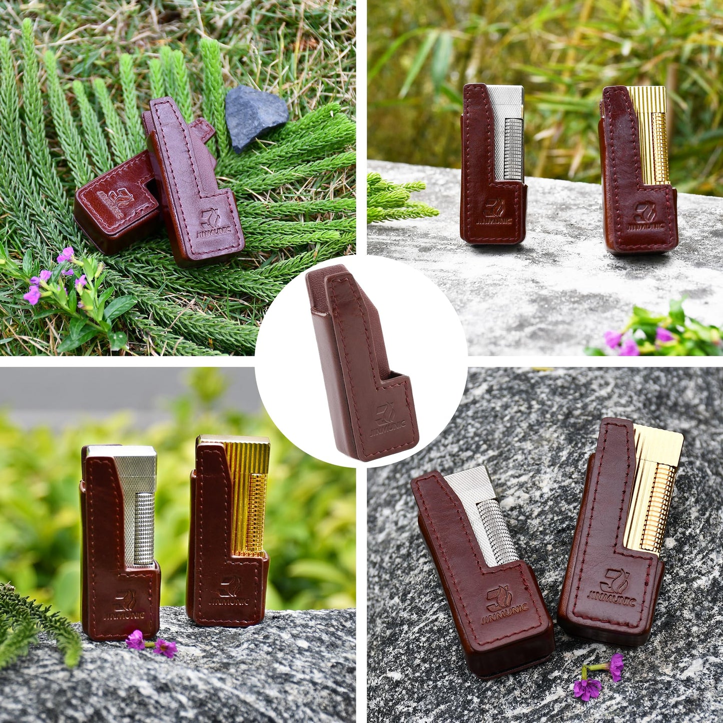 JINMUNIC Brown Leather Lighter Case Cover Holder Sleeve Pouche for Dunhill Rollagas, Father Day for Dad Husband, Lighter Accessory
