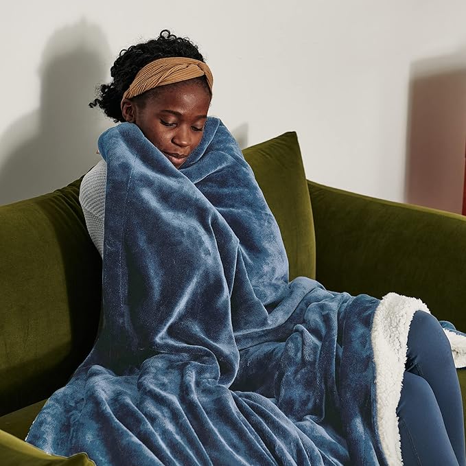 Bedsure GentleSoft Sherpa Fleece Throw Blanket for Couch - Thick and Warm Throw for Men, Soft Fuzzy Plush Blanket for Winter, Slate Blue, 50x60 Inches