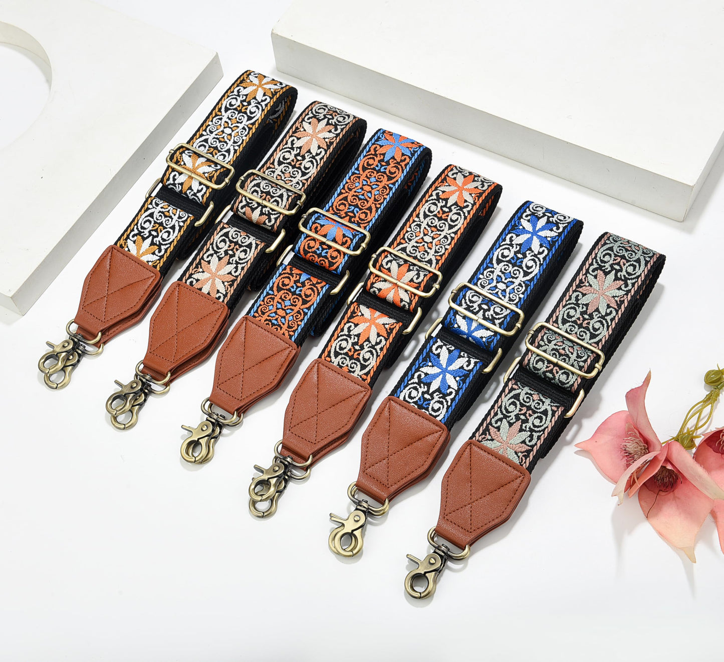 Purse Strap,2" Leather End Shoulder Strap Adjustable Replacement,Retro Jacquard Multi-pattern Crossbody Bag Straps