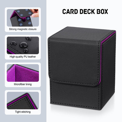 ZLCA Card Deck Box for Trading Cards, MTG YuGiOh Deck Case Holds 100+ Single Sleeved Cards, PU Leather Magnetic Card Storage Box Fits for TCG CCG Magic Game Cards (Red)
