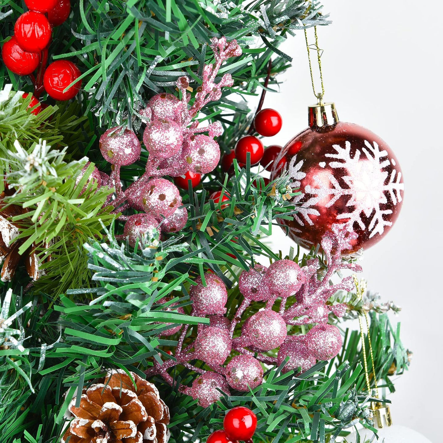 DearHouse 14 Pack Christmas Glitter Berries Stems, 7.8Inch Artificial Christmas Picks for Christmas Tree Ornaments, DIY Xmas Wreath, Crafts, Holiday and Home Decor (Pink)
