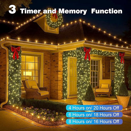 Christmas Lights 400 LED 131 FT, IP67 Waterproof Christmastree Lights with 8 Modes, Remote Control 3 Timers & Memory Function Xmas Decorations for House and Holiday (Warm White)