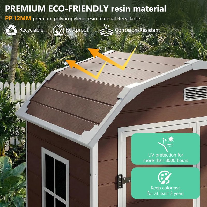 6x4.5 ft Resin Storage Shed with Floor, Outdoor Garden Shed for Backyard, Large Plastic Storage Shed with Double Doors, Weatherproof Tool Shed for Bike, Patio, Lawn