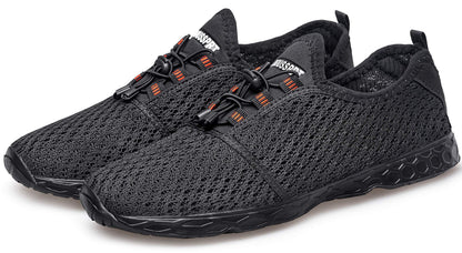 DOUSSPRT Men's Water Shoes Quick Drying Sports Aqua Shoes Dark Allblack Size 10.5