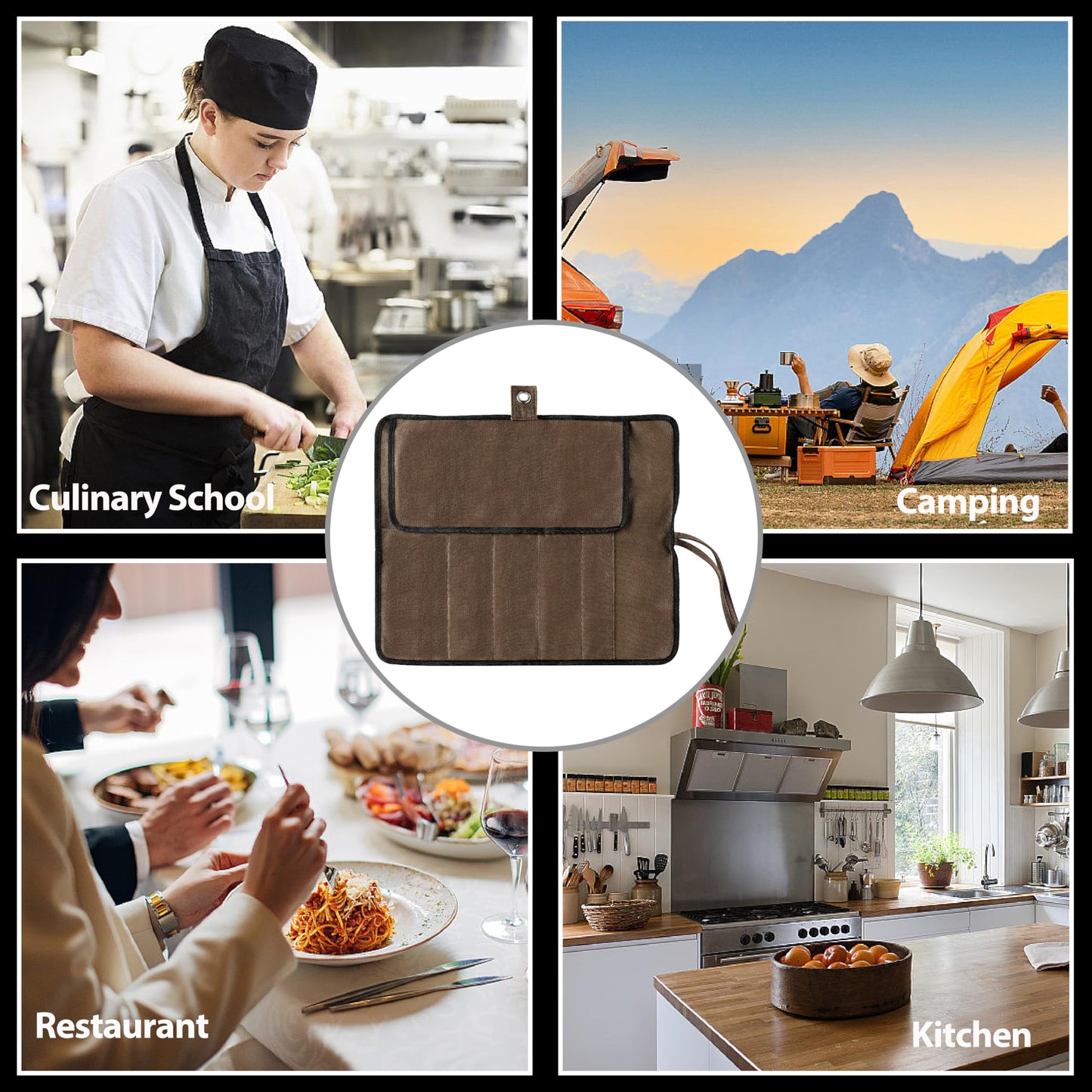 VRUIFA Chef’s Knife Roll Bag, Portable Canvas Cases, Chef Bag With 5 Slots Pockets Can Hold Kitchen Knife Tools Up To 15 Inch