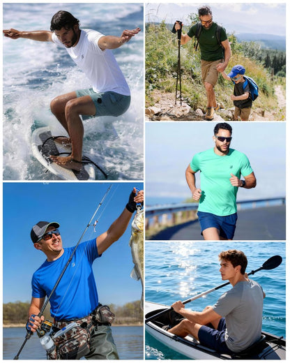 Roadbox Men's Rash Guard Short Sleeve, UPF 50+ UV Sun Protection Swim Shirts, Quick Dry Lightweight Water Surf Beach T-Shirt