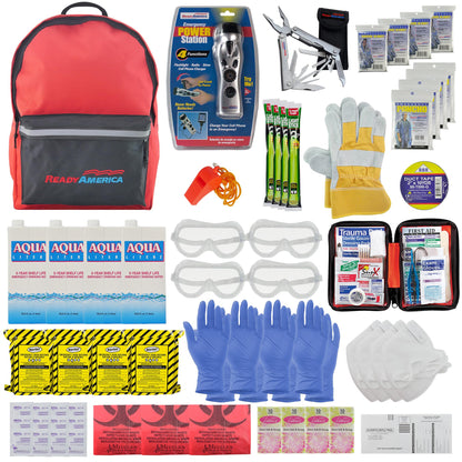 Ready America 72 Hour Deluxe Emergency Kit, 4-Person 3-Day Backpack, First Aid Kit, Survival Blanket, Power Station, Emergency Food, Portable Disaster Preparedness Go-Bag for Earthquake, Fire, Flood