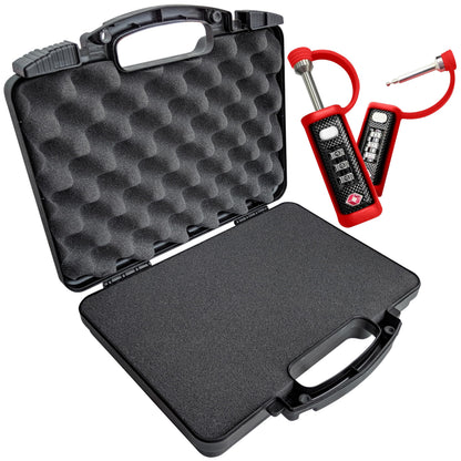 TSA Approved Hard Gun Case – Airline Approved Lockable Pistol Carrying Case with Dual Latch & Customizable Foam – Fits 9mm Handgun, Revolver & Firearm for Travel & Range Use (3-in-1 Bundle)