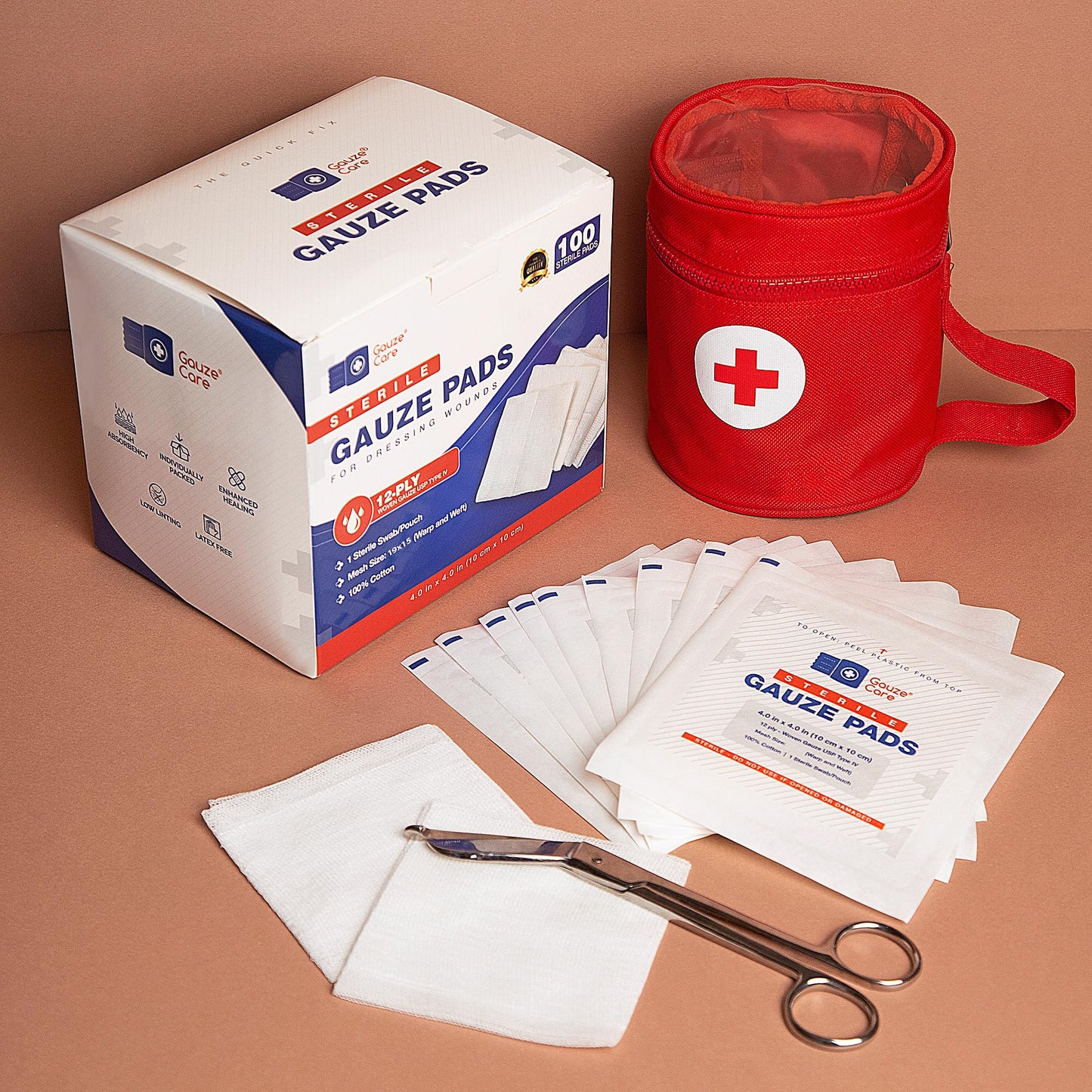 100pc Large Sterile Gauze Pads 4x4 Sterile for Wounds Bulk - 12ply Woven Gauze Sponges 4x4 Sterile - USP IV Breathable Mesh 4x4 Gauze Pads Sterile for Enhanced Absorption - First Aid Medical