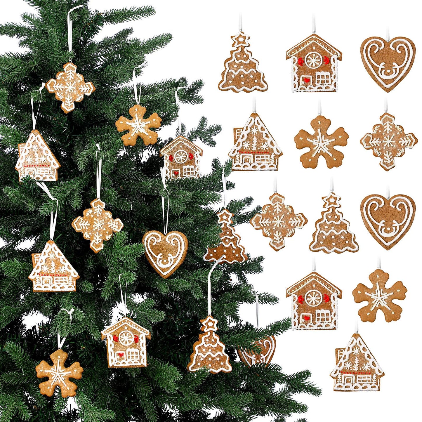 GlikCeil 12 Pcs Gingerbread Ornaments for Christmas Tree Soft Clay Christmas Tree Hanging Cookie Decoration Gingerbread House Xmas Decorations 3.14 Inch Cute Hanging Xmas Home Decor for Party Supplies
