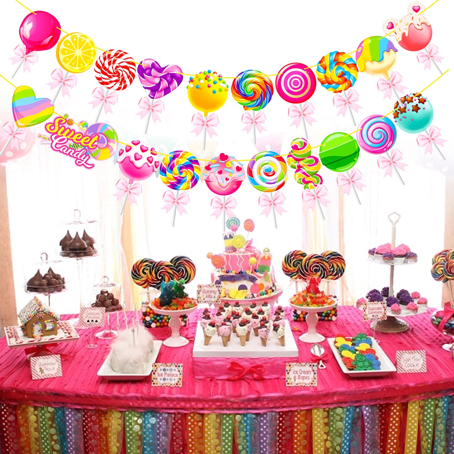 Candy Party Banners 2Pcs Candy Birthday Party Cutout Banners Lollipop Party Decorations for Candyland Baby Shower Supplies