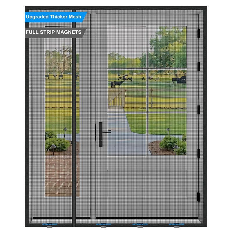 Magnetic Screen Door 72 x 80 in, Thicker 265g/㎡ Mesh, Reversible Left Right Side Opening Wide Magnetic Screen Door, Upgraded-Model Full Strip Magnets for Sliding & French Doors