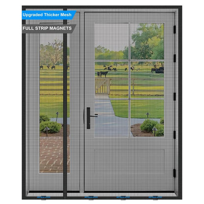 Magnetic Screen Door 72 x 80 in, Thicker 265g/㎡ Mesh, Reversible Left Right Side Opening Wide Magnetic Screen Door, Upgraded-Model Full Strip Magnets for Sliding & French Doors