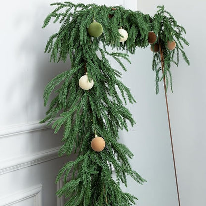 6FT Double Fullness with 88 Tips Norfolk Pine Garland Realistic - 72" Thick Deluxe Faux Christmas Greenery Garland Artificial Green Winter Pine Garlands for Mantle Staircase Table