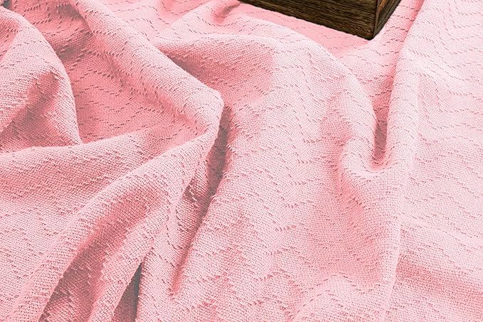 BELIZZI HOME 100% Cotton Bed Blanket, Breathable Thermal Blanket Full - Queen Size, Soft Chevron 90''x90'', Perfect for Layering Any All Season, Pink