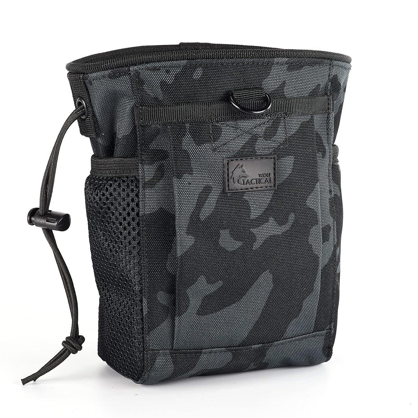 WOLF TACTICAL Drawstring MOLLE Dump Pouch - EDC Drop Bag for Ammo, Magazines, Range Shooting, Hunting, Outdoor Sports (Black Camo)