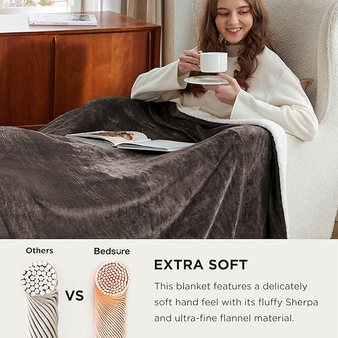Bedsure GentleSoft Sherpa Fleece Oversized Cal King Blankets for Bed - Thick and Warm Throw for Men, Soft Fuzzy Plush Large Blanket for Winter, Brown, 112x98 Inches