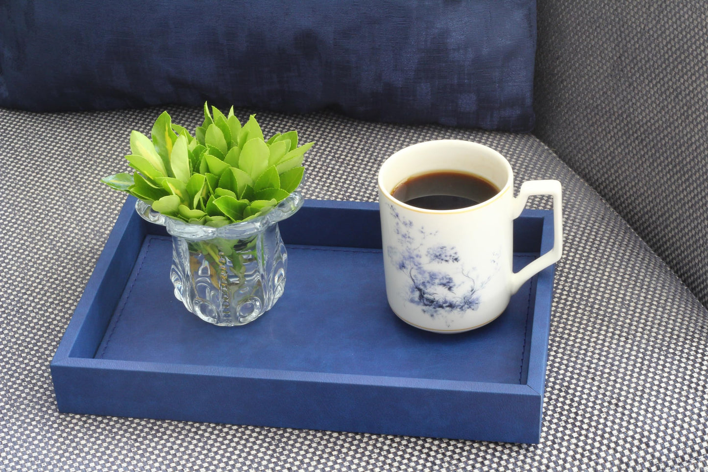 MOENA Faux Leather Tray – Elegant & Versatile Organizer for Home, Office, and Yacht (Matte Cobalt Blue, Small)