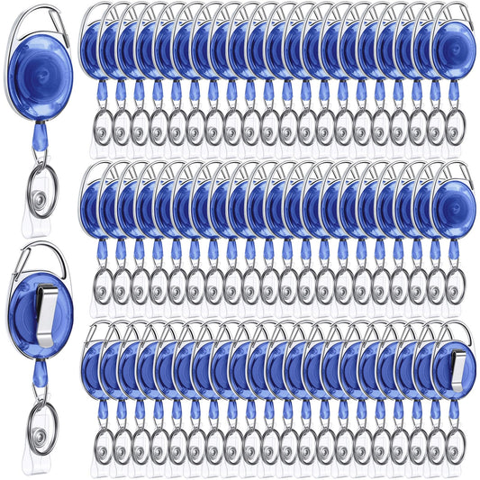 Laumoi 150 Packs Retractable ID Badge Holder Name ID Badge Reel Clips Keychain with Belt Clip and Key Ring for Office Worker Doctor Nurse Employee (Transparent Blue)
