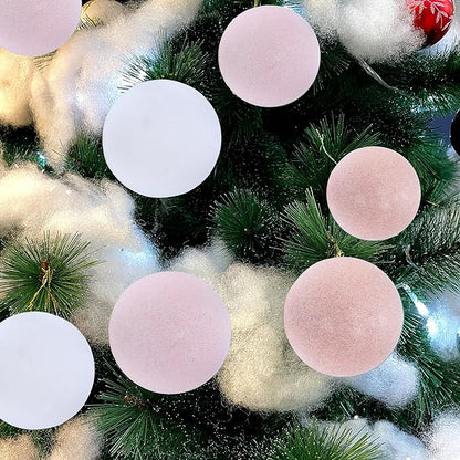 Amooca 3.15in Large Christmas Balls Ornaments Flocking Xmas Tree Hanging Decoration New Year Holiday Party Baubles 6pc Set Pink White
