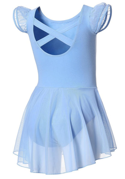 DIPUG Ballet Leotards for Girls Toddler Dance Leotard Flutter Sleeve and Criss-Cross Back Blue Size 4-6
