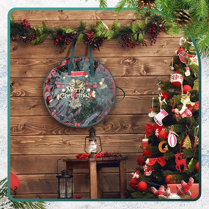 Shappy 4 Pcs Christmas Wreath Storage Bag Clear Wreath Box Storage Containers with Clear Window and Handle Christmas Garland Containers for Xmas Holiday Seasonal Bags (30 Inch)