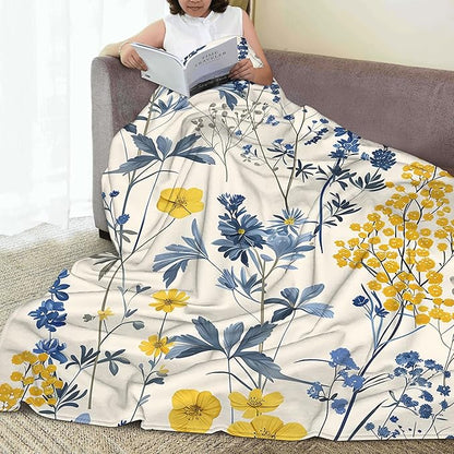 Vintage Wildflower Blanket Gfits for Women Men Kids Botanical Throw Blankets Soft Lightweight for Home Decor Couch Bed Sofa 50x60 Inches