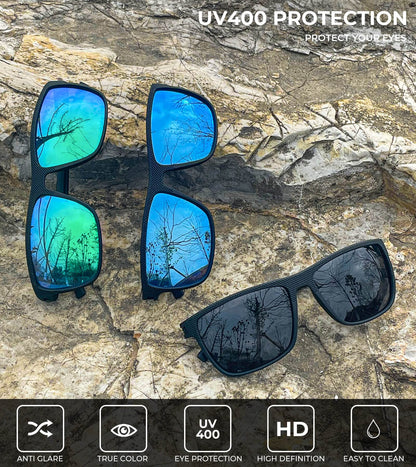 KALIYADI Polarized Sunglasses Men, Lightweight Mens Sunglasses Polarized UV Protection Driving Fishing Golf (Black/Dark Blue/Green)
